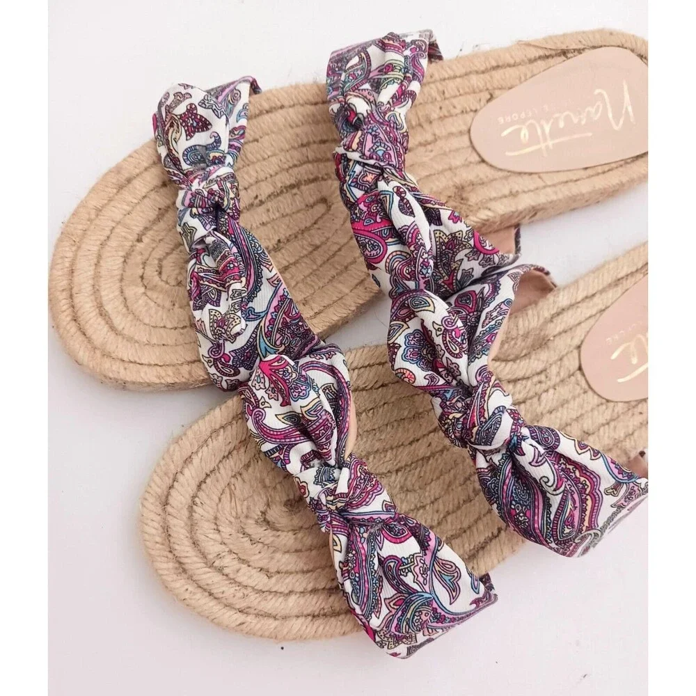 Nanette Lepore Lilly Flat Slide Espadrille Paisley Tied Bow Straps Sz 7.5